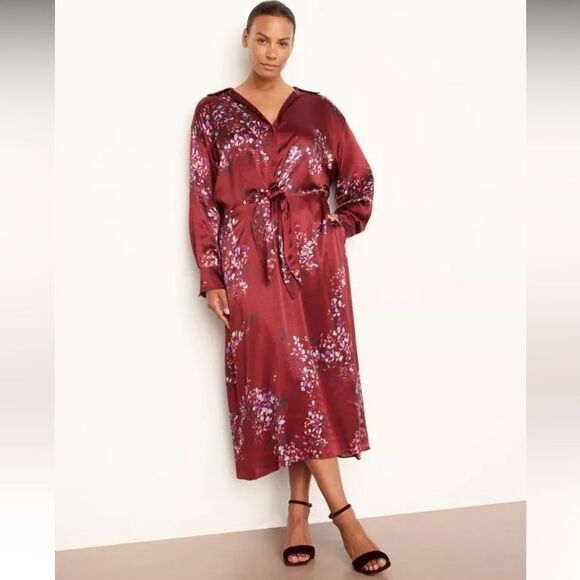 Vince Dresses & Skirts - NWT Vince | Forsythia Long Sleeve Shaped Collar Tie-Front Dress 2X